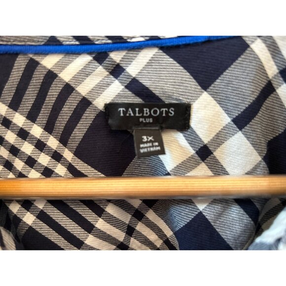Talbots Plus 3X Navy White Plaid Button Down Shirt New Englander Coastal Chic - Picture 2 of 6